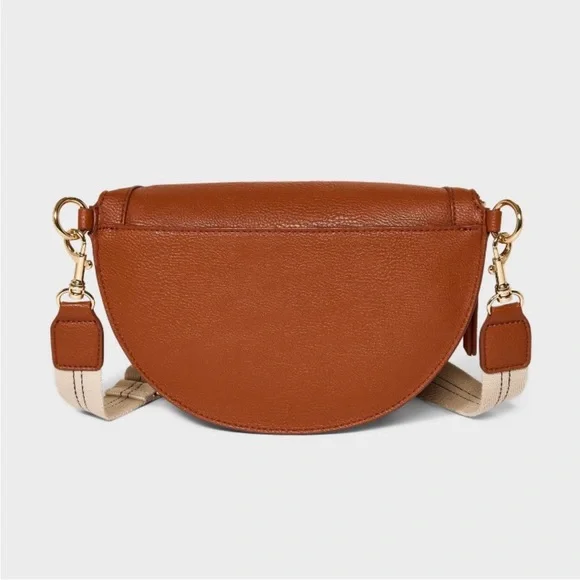 NWT Crossbody Brown Semi-Circle Bag W/ Tan Strap - Picture 2 of 8